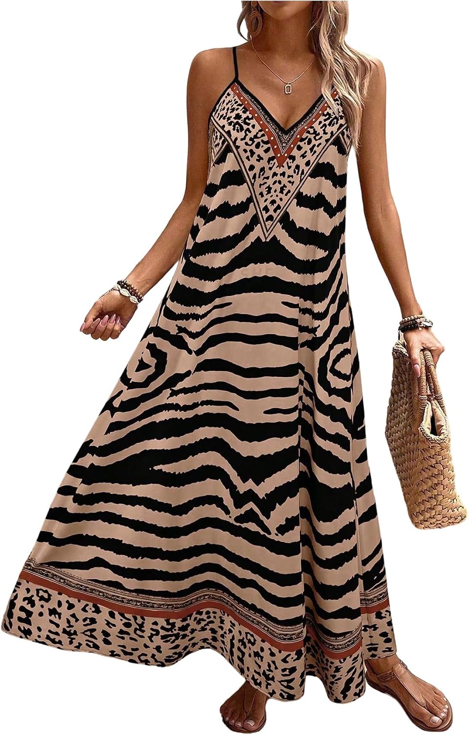 GORGLITTER Women's Animal Print Boho Flowy Maxi Dress