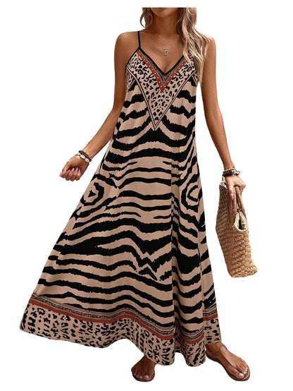 GORGLITTER Women's Animal Print Boho Flowy Maxi Dress