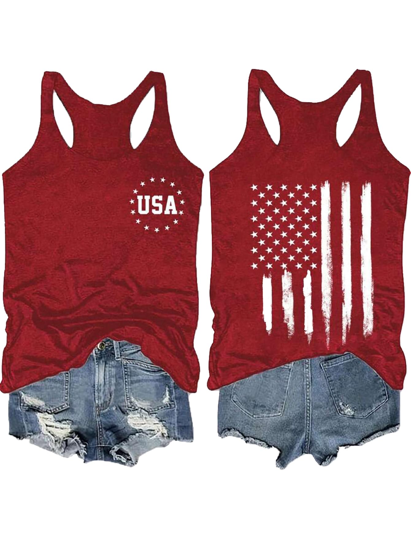 Women's 4th of July Outfits USA Shirt Memorial Day Red White and Blue Patriotic Shirts American Flag Graphic Tops