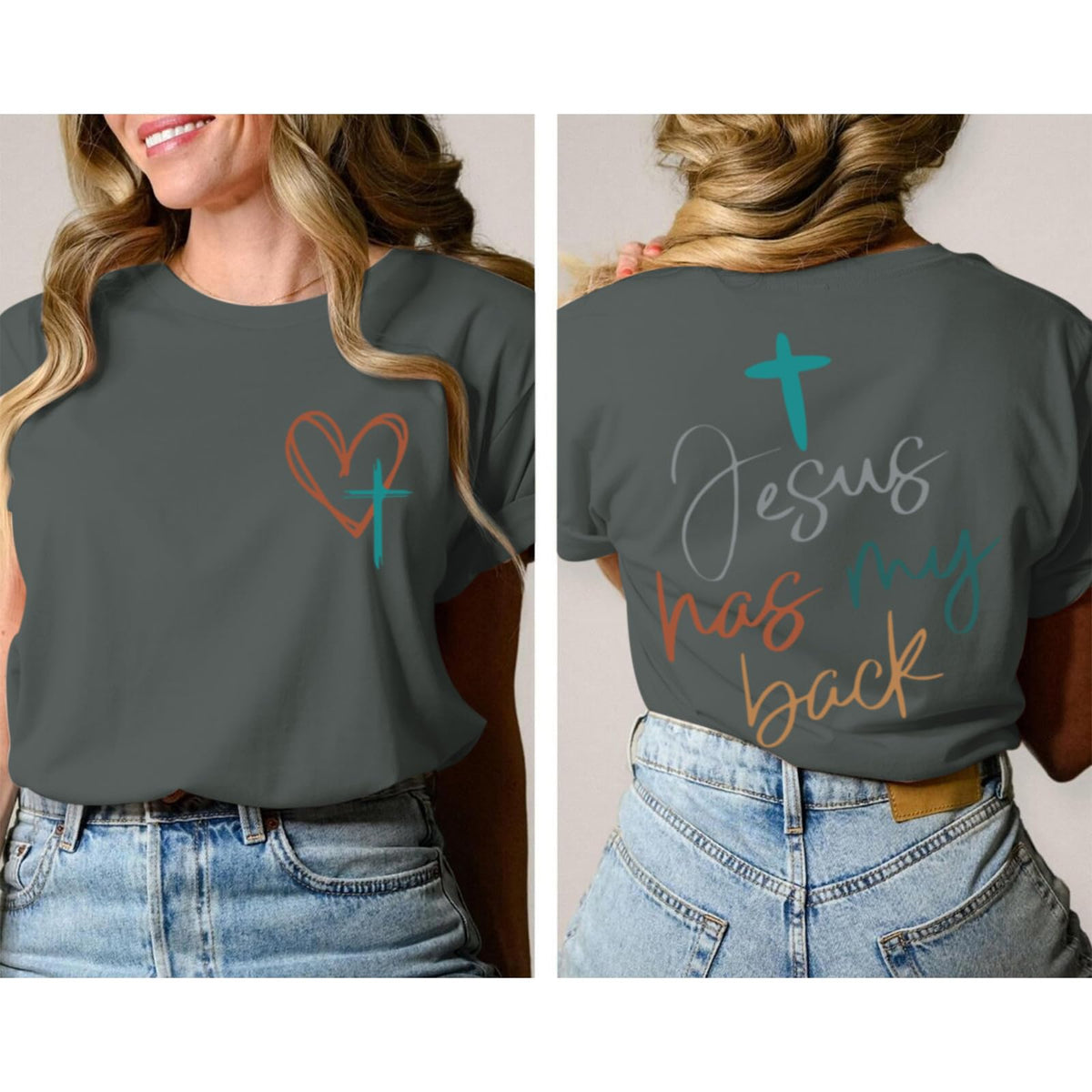 Tuislay Christian Shirts for Women Jesus Has My Back