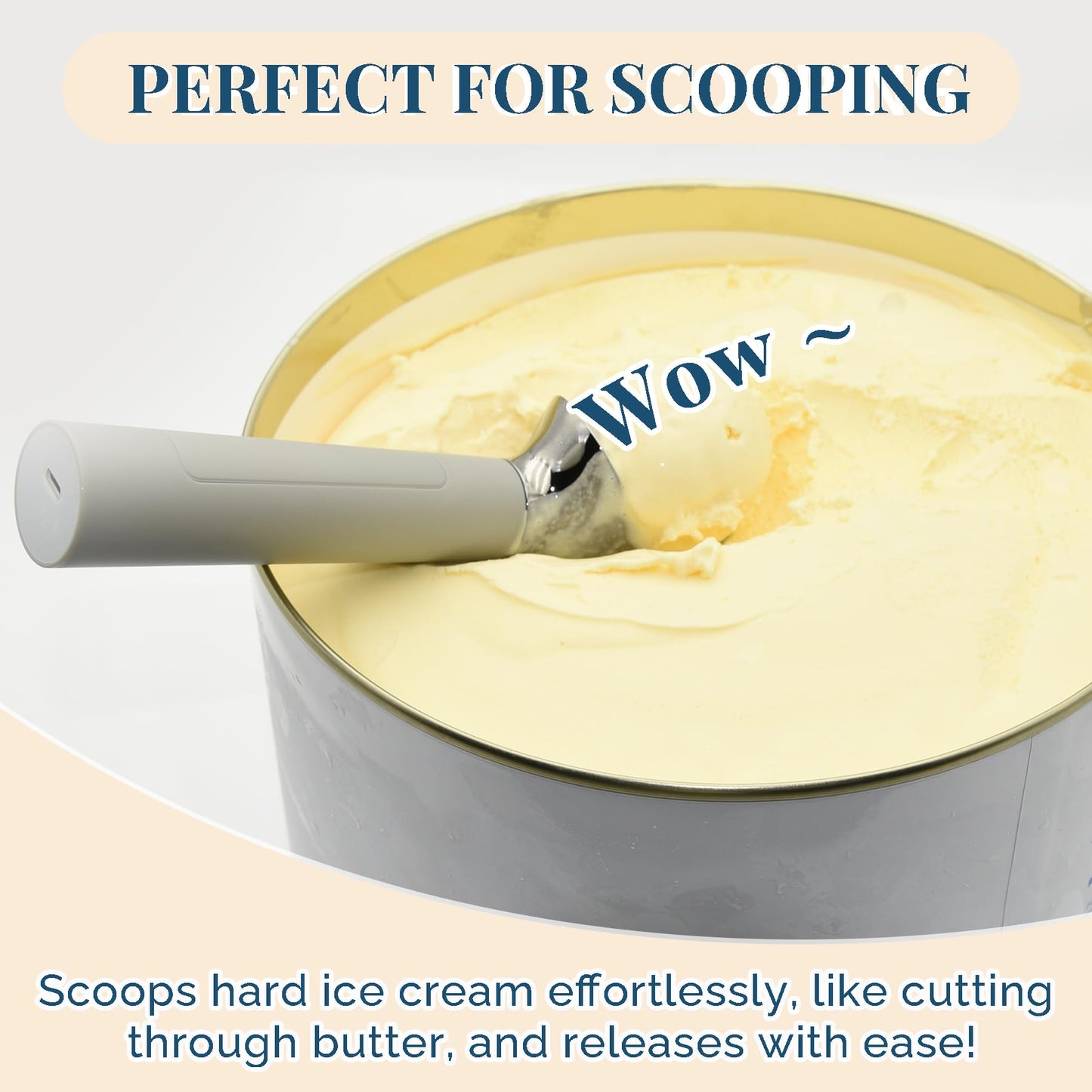 Heated Ice Cream Scoop Rechargeable, Electric Warming Ice Cream Scooper with LED Display, Heats to 158°F for Hard Ice Cream, Easy for Seniors & Kids, IP67 Waterproof (White, 2 oz)