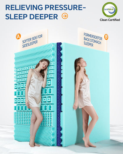 BEDELITE Dorm Room Essentials, Dual Layer 4 Inch Twin XL Memory Foam Mattress Topper for College Students Back to School, 2 Inch Pillow Top Mattress Pad and 2 Inch Cooling Gel Foam for Pressure Relief