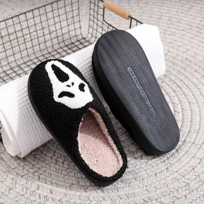 Unisex Halloween Slippers Spooky Ghost Slippers Cute Cozy Warm Plush Slip-On House Indoor and Outdoor Shoes