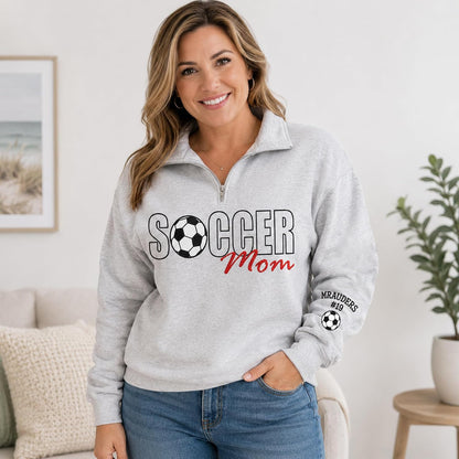 NAZENTI Personalized Sports Mom Quarter Zip Sweatshirt, Football Volleyball Soccer Mom Pullover, Gifts For Mama Grandma