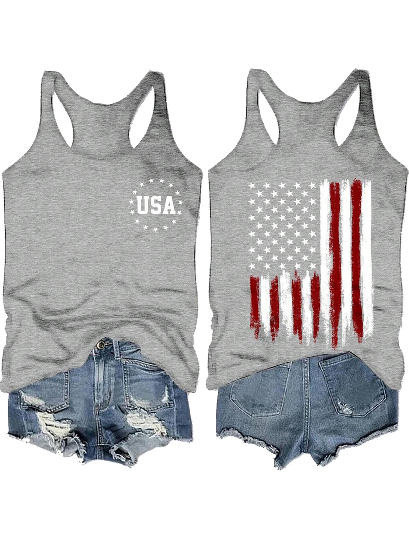 Women's 4th of July Outfits USA Shirt Memorial Day Red White and Blue Patriotic Shirts American Flag Graphic Tops