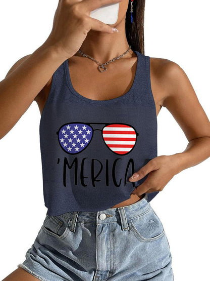 4th of July Crop Tops for Women Funny American Flag Shirts Tank Tops Outfits