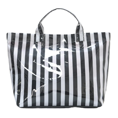 Striped PVC Tote Bag Large Glossy