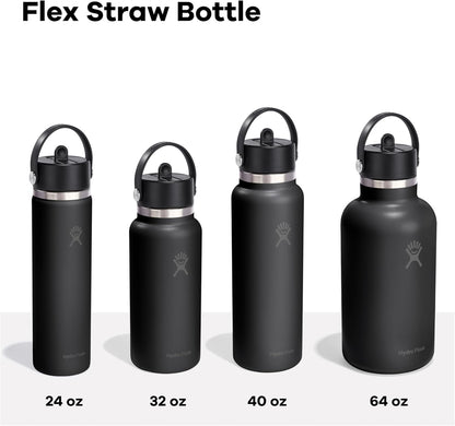Hydro Flask Water Bottle - Insulated Stainless Steel - Wide Mouth Flex Straw Lid, Non Spill, Leakproof and Refillable in 32 Oz Supernova Purple