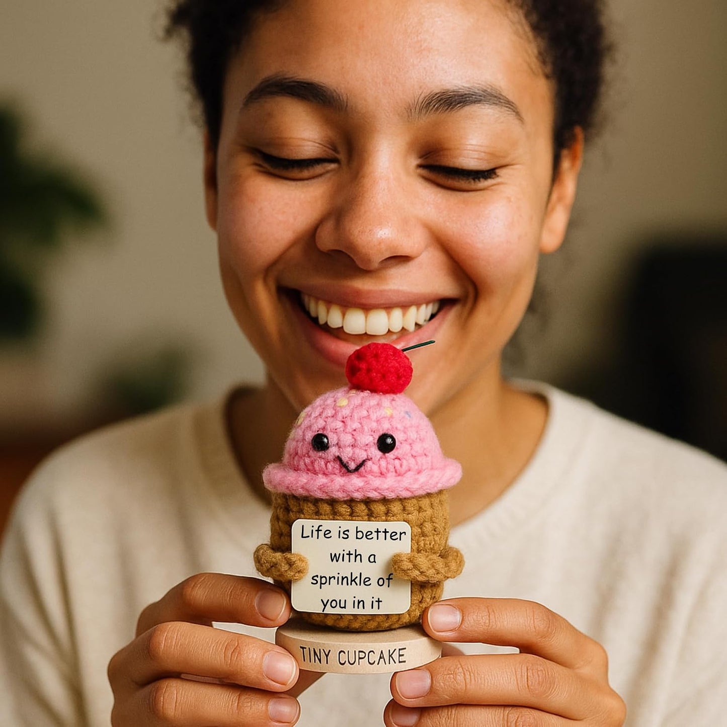 Emotional Support Gifts for Women - Positive Crochet Cupcake W/ 30 Uplifting Affirmation Cards | Birthday Gift for Women Friendship, Best Friend, Bestie, Teen Girls, Classmates, Daughter Birthday