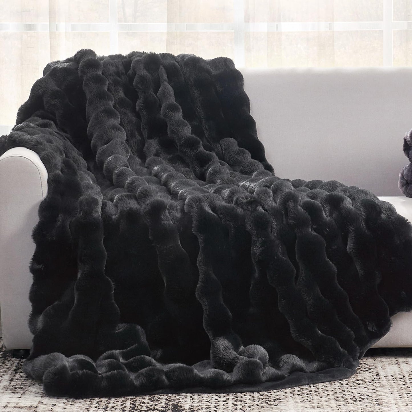 Cozy Bliss Faux Fur Throw Blanket for Couch, Fuzzy Soft Plush Thick Bubble Blanket for Sofa Bedroom Living Room, 50 * 60 Inches Tie Dye Pink