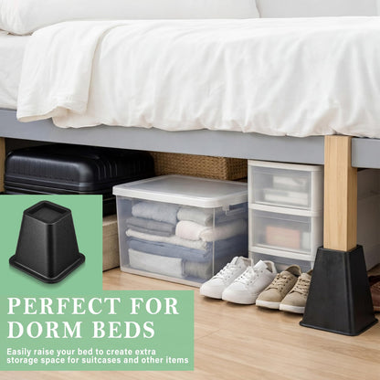 Novabright 4 Pack 12 Inch College Dorm Bed Risers Heavy Duty Extra Plastic Dorm Bed Extender Stackable Furniture Risers for College Room Storage Sofa Table Desk Couch Chair(White)