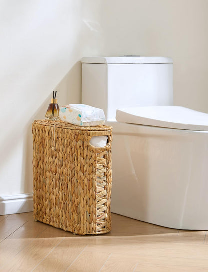 YANGQIHOME Toilet Paper Storage, Water Hyacinth Toilet Paper Storage with Lid, Papers Container for up to 9 Mega Rolls, Bathroom Basket Organizer