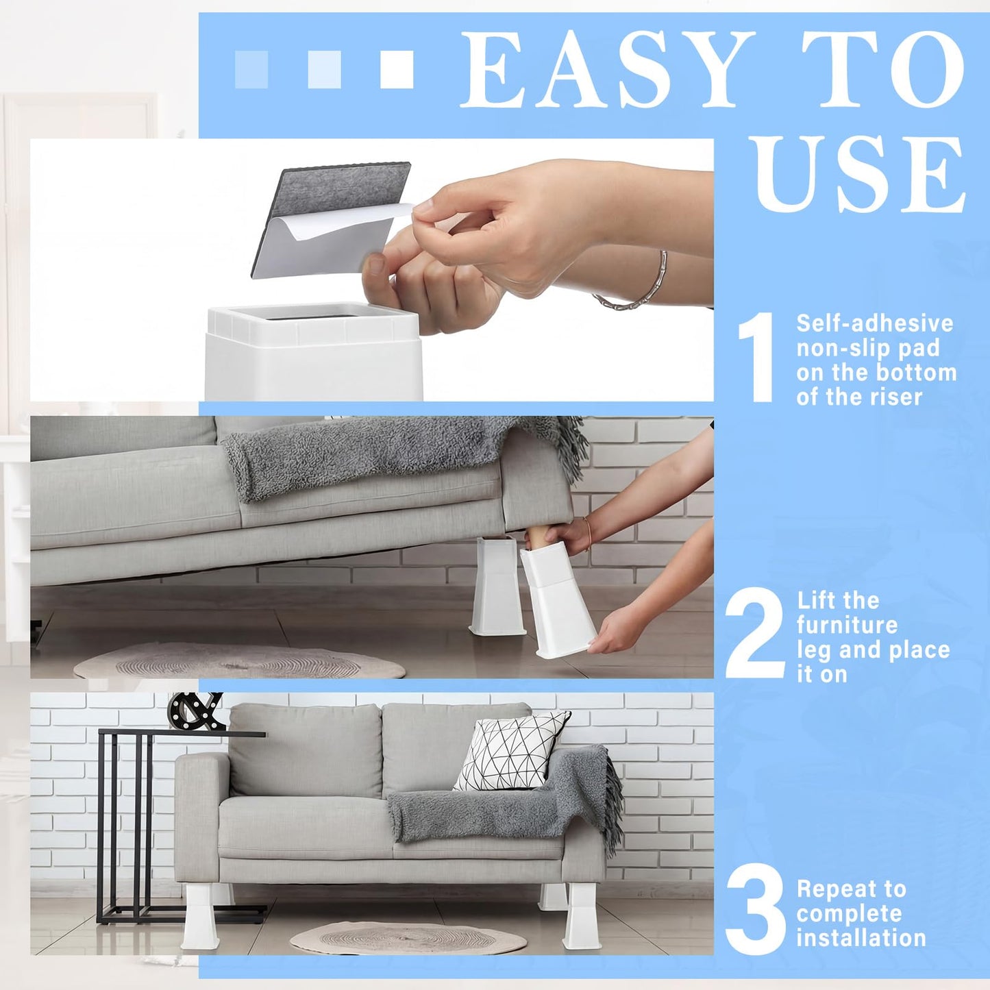 Novabright 4 Pack 12 Inch College Dorm Bed Risers Heavy Duty Extra Plastic Dorm Bed Extender Stackable Furniture Risers for College Room Storage Sofa Table Desk Couch Chair(White)