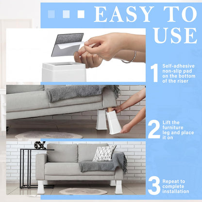 Novabright 4 Pack 12 Inch College Dorm Bed Risers Heavy Duty Extra Plastic Dorm Bed Extender Stackable Furniture Risers for College Room Storage Sofa Table Desk Couch Chair(White)