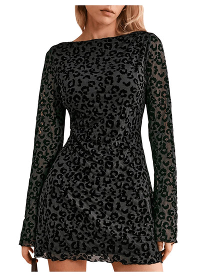 Milumia Women's Leopard Mini Dress Y2k Bell Long Sleeve Going Out Dresses