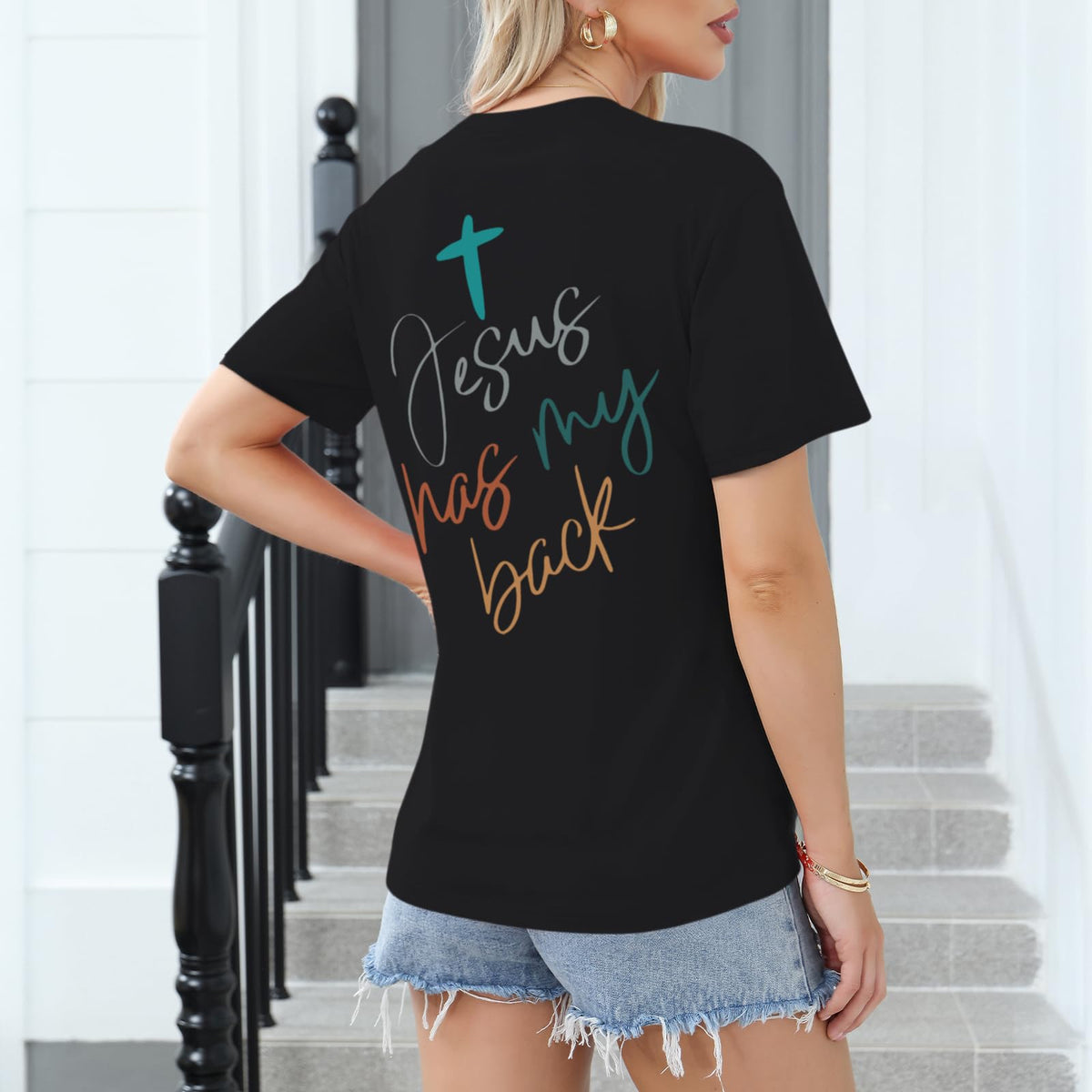 Tuislay Christian Shirts for Women Jesus Has My Back