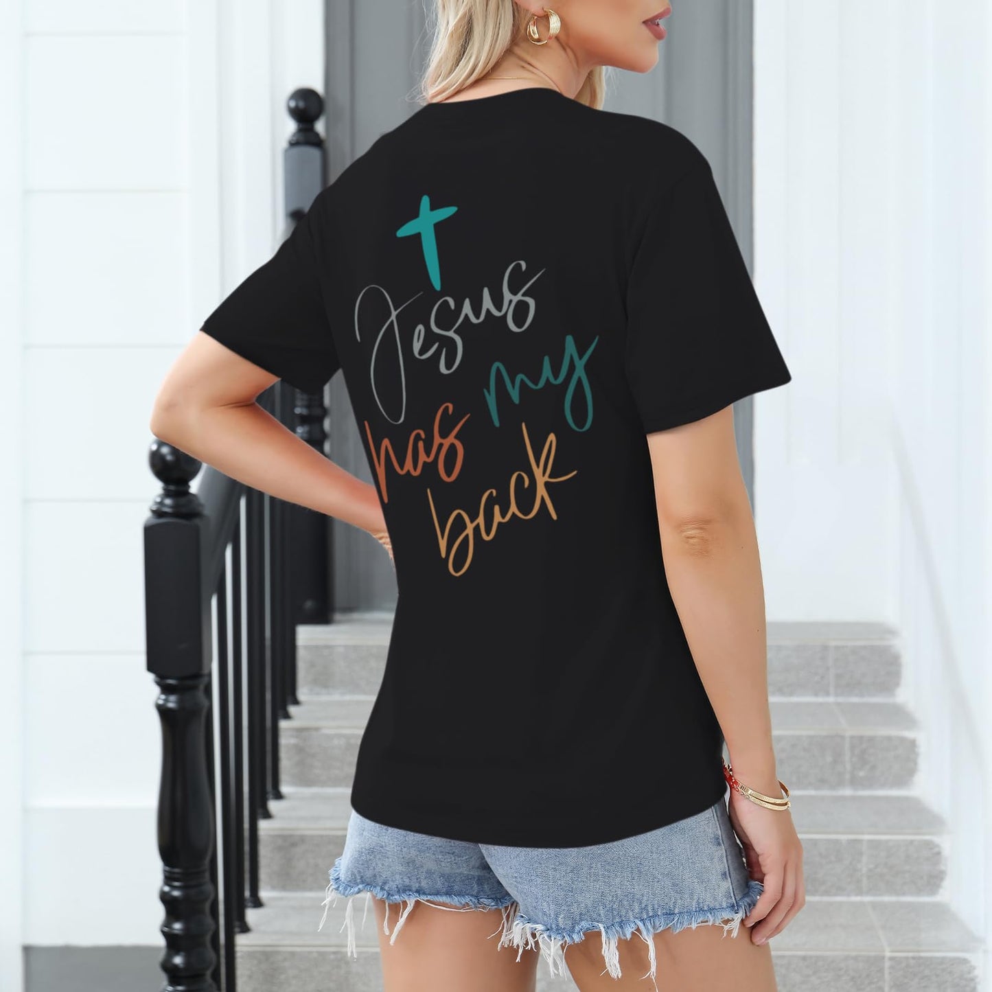 Tuislay Christian Shirts for Women Jesus Has My Back