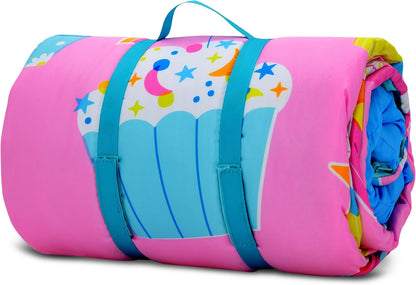 iscream Soft Cozy Fleece-Lined Fun Print Girls Sleeping Bag with Pillow | Snuggly, Integrated Handles, All Rolls Together for Ease, Machine Wash, 55" x 25", Fits Ages 4 to 10, Slumber Party Perfect