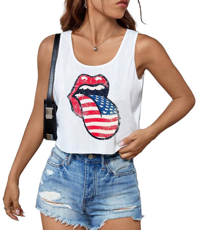 4th of July Crop Tops for Women Funny American Flag Shirts Tank Tops Outfits