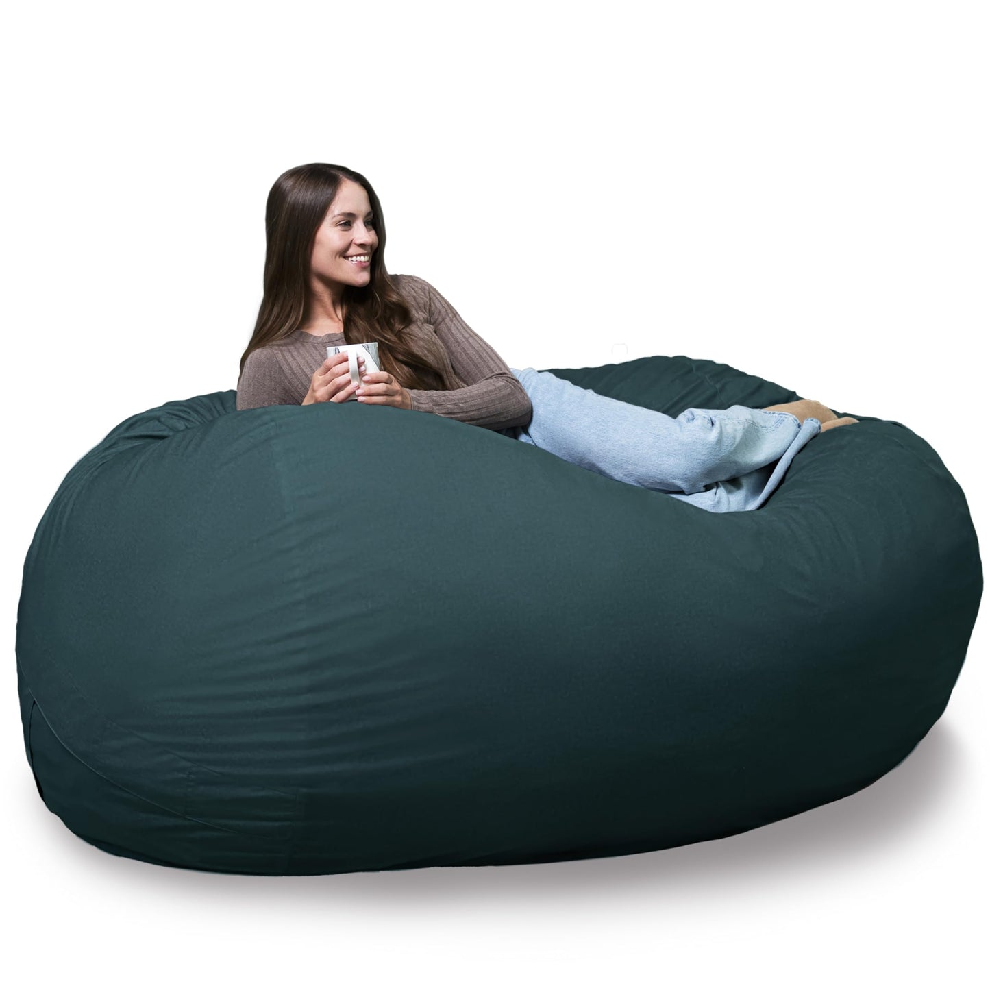 Big Joe Fuf 7Ft Giant Foam Bean Bag Chair, Oversized Couch with Removable Cover for Kids, Teens, Adults, Fog Lenox, Durable Woven Polyester, 7 Foot