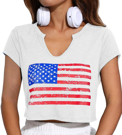 4th of July Crop Tops for Women Funny American Flag Shirts Tank Tops Outfits