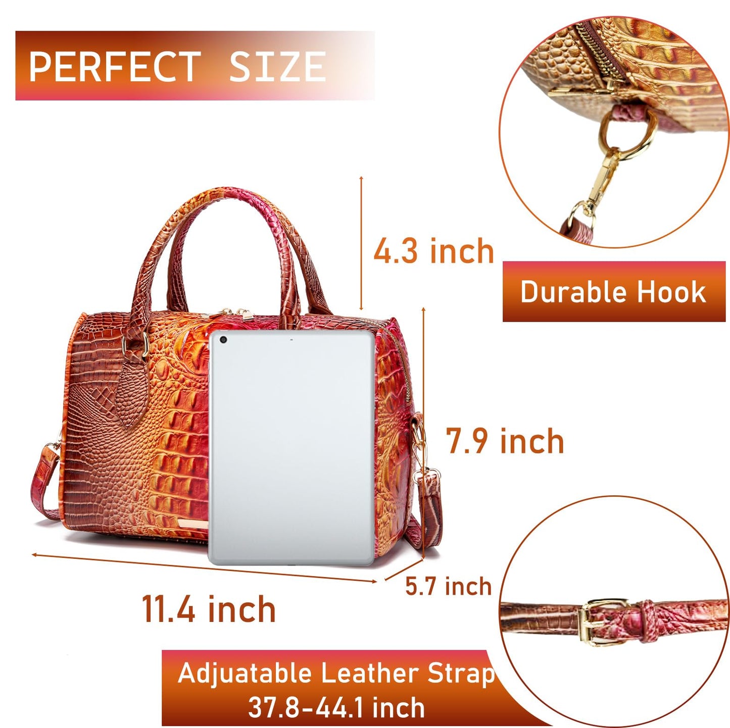 Makcr Joacbv Crocodile Handbag for Women Top Handle Leather Shoulder Purse | Glossy crocodile-embossed vegan leather with rolled handles, buckle details, a structured dome shape, and adjustable strap.