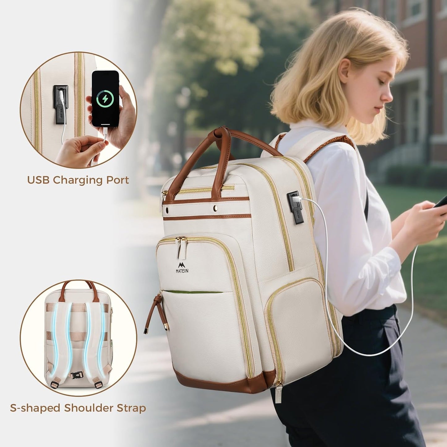 MATEIN Teacher Backpack with Lunch Compartment, 15.6 Inch Laptop Backpack | Detachable, with Organized Pocket, Commute Office College, Computer Backpacks for Men Women, Meal Prep Bag, Gift for Nurse