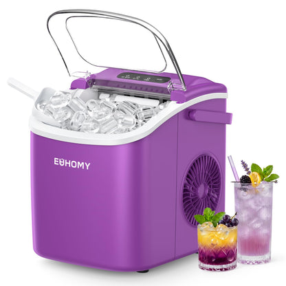 EUHOMY Countertop Ice Maker Machine with Handle, 26lbs in 24Hrs, 9 Ice Cubes Ready in 6 Mins, Auto-Cleaning Portable Ice Maker with Basket and Scoop, for Home/Kitchen/Camping/RV. (Black)