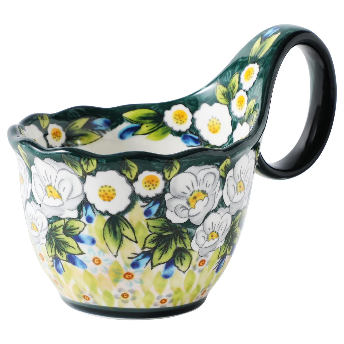 ALMA Handpainted Microwavable Soup Bowl with Loop Handle 18.6oz, Cereal Bowl With Handle Great for Berry, Fruits, Chili, Stew, Ice cream,Floral Soup Mug for Women