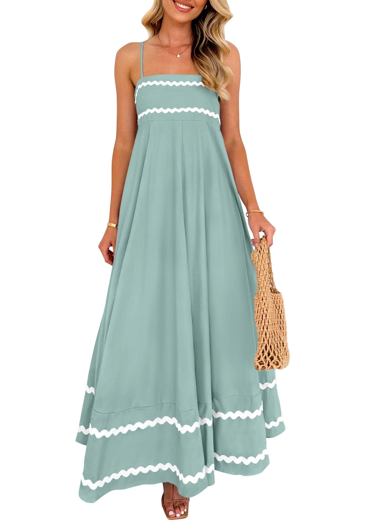 PRETTYGARDEN Women's Summer Spaghetti Strap Boho Maxi Dress