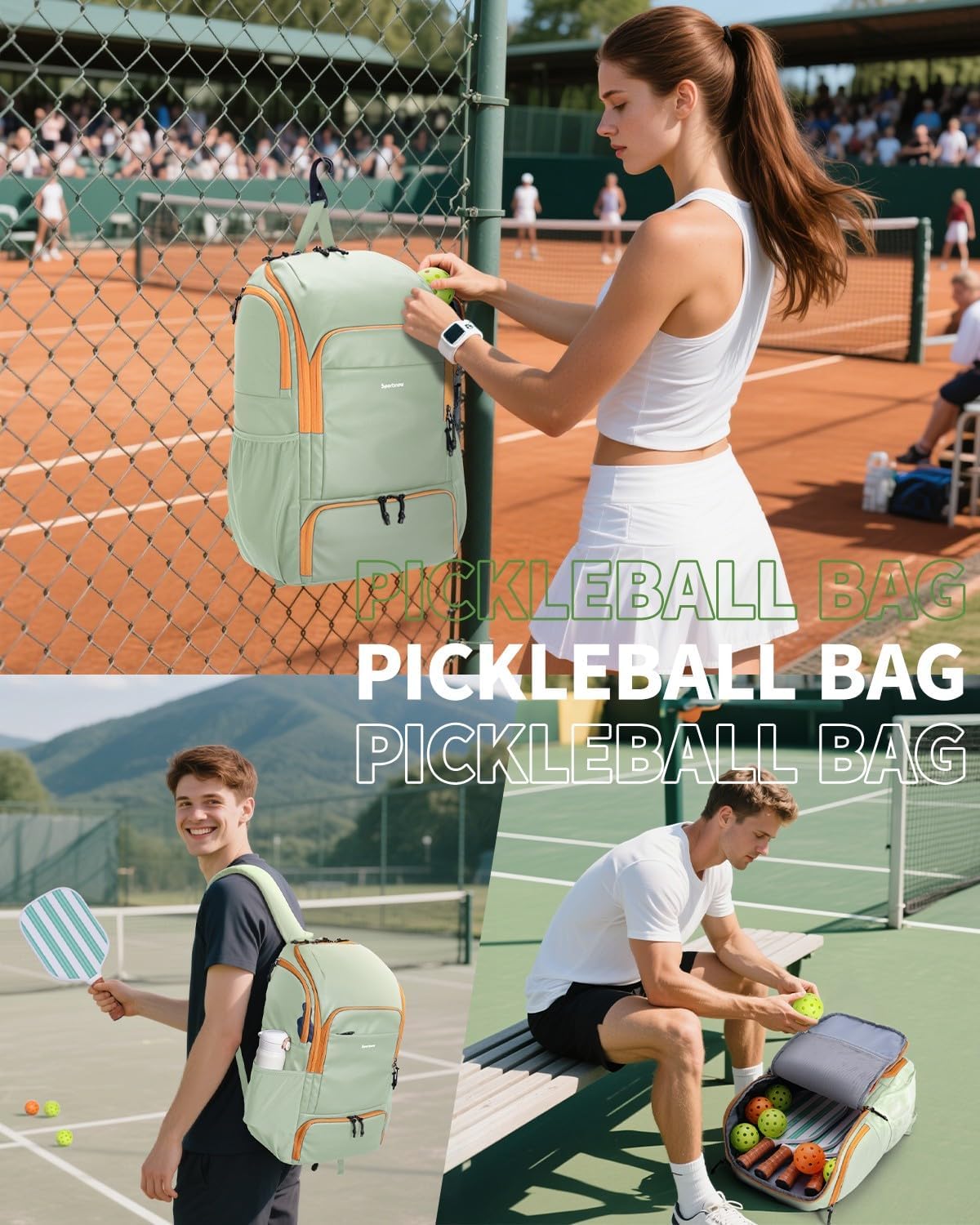 sportsnew Waterproof Pickleball Bag Men Women W/Shoe Compartment Fence Hook