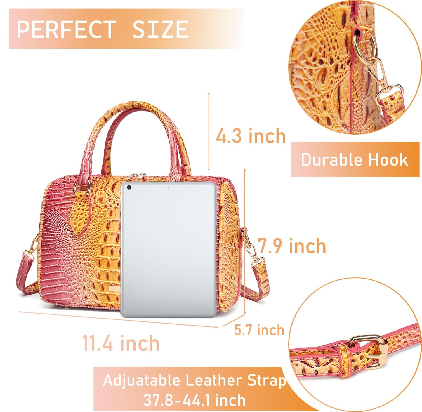Makcr Joacbv Crocodile Handbag for Women Top Handle Leather Shoulder Purse | Glossy crocodile-embossed vegan leather with rolled handles, buckle details, a structured dome shape, and adjustable strap.