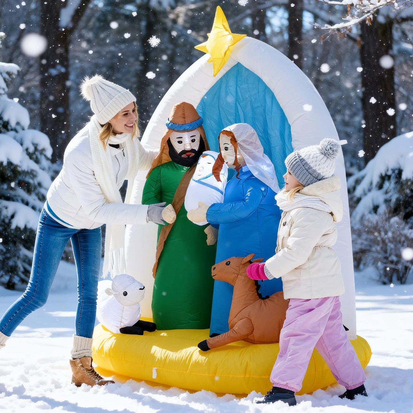 TRMESIA 8 Feet Jesus Birth Decoration Indoor Outdoor Inflatable Nativity Scene with LED Lights, Christmas Garden Lawn Decoration, Blow up Xmas Decor, Holiday Celebrations and Parties