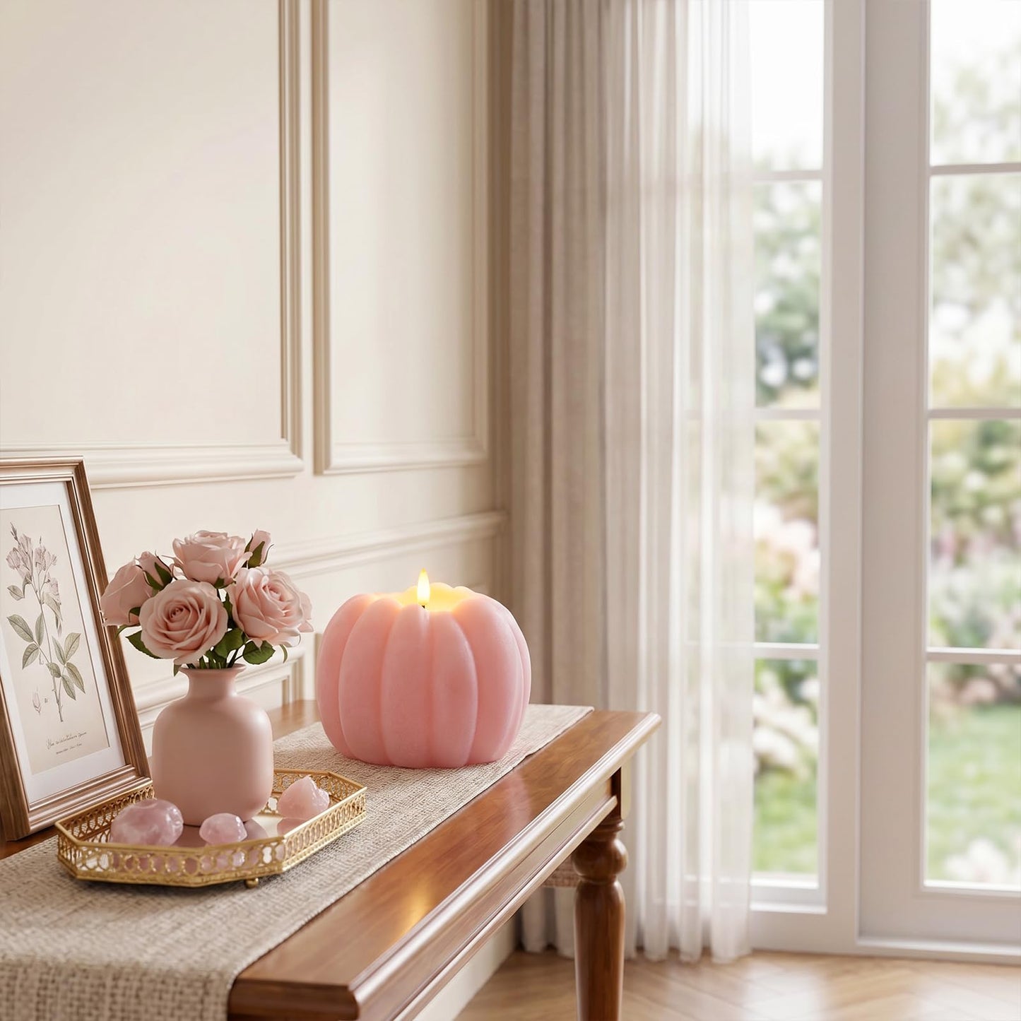 Fall Decor, Fall Decorations for Home - Flameless Pumpkin Candle with Timer Remote - Room Bedroom Table Farmhouse Decor for Halloween, Thanksgiving, Orange+White