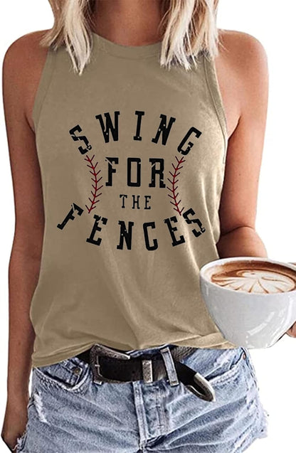 MHTOR Baseball O-Neck Tank Women Print Baseball Tanks Cute Workout Graphic Casual Summer Sleeveless Vest Top