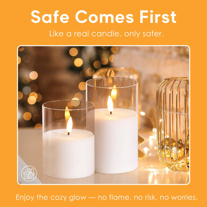 Eywamage Smoke Grey Glass Flameless Pillar Candles with Remote, Flickering LED Battery Candles Table Decor Set of 3