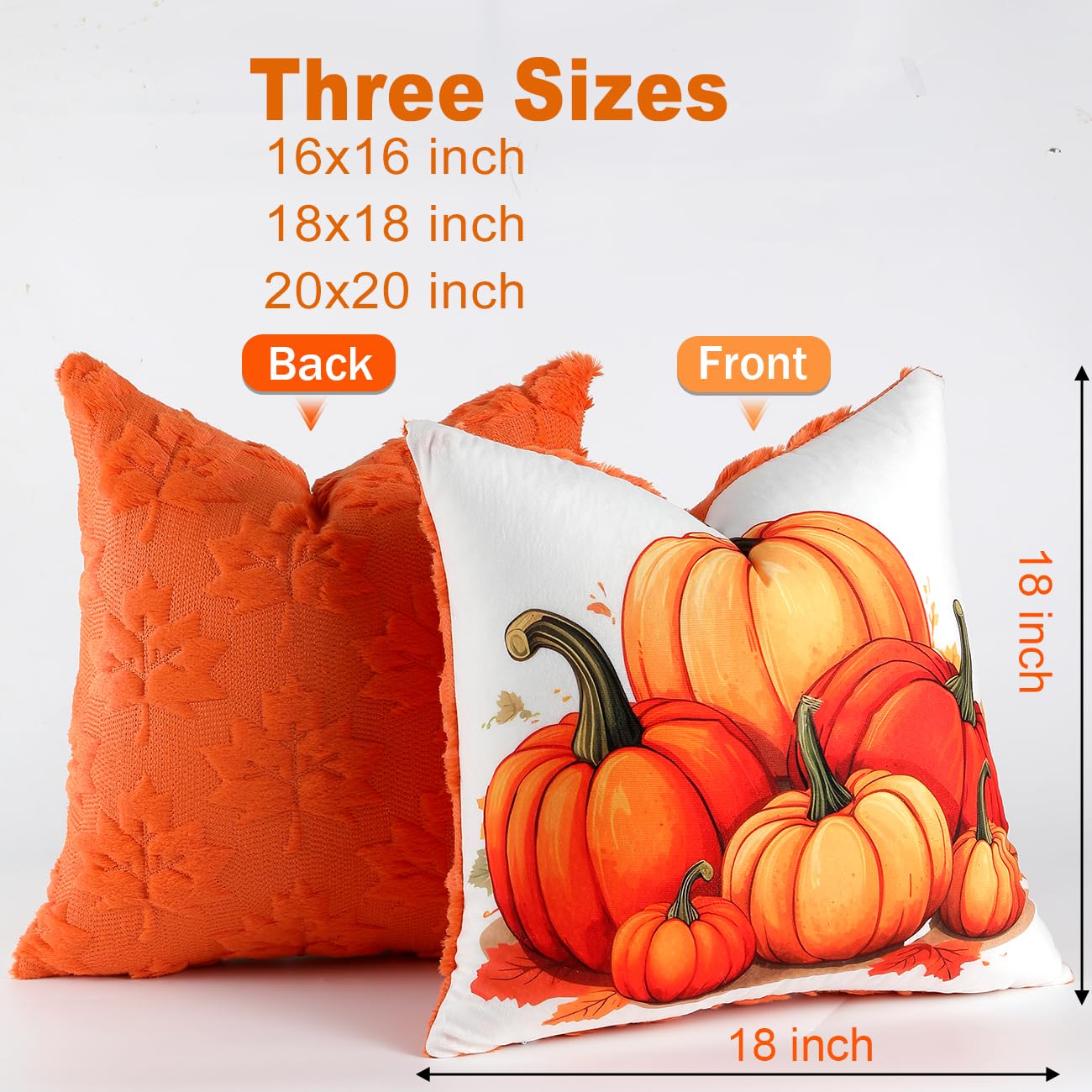 TOYPOPOR Halloween Decorations, 2 Packs Double Sided Ghost Pillow Covers, Soft Fur Throw Pillow Cases Indoor outdoor Pumpkin Couch Cushion Case for Fall Autumn Bedroom Living Room Home Decor 18''x18''