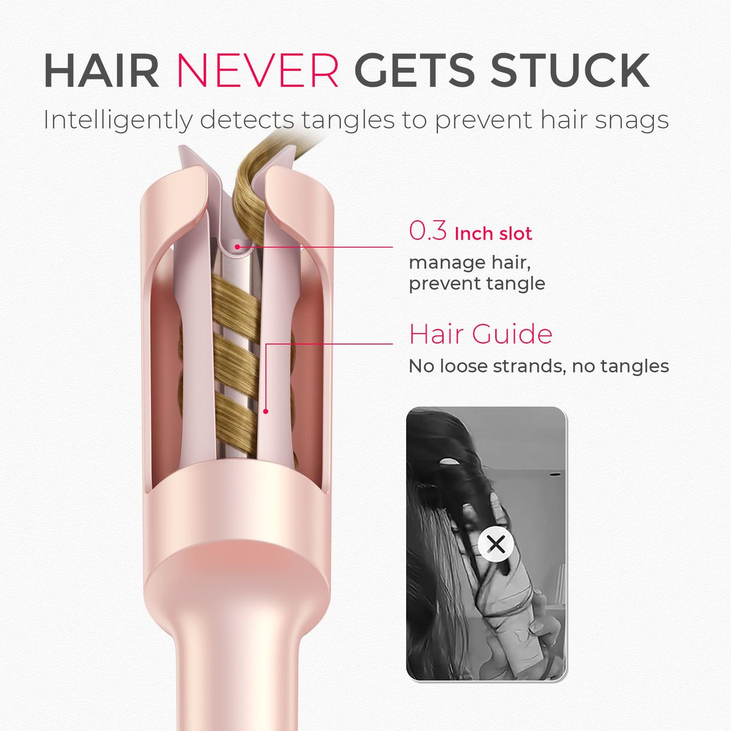 TYMO Automatic Rotating Curling Iron - TYMO CURLPRO Beach Waves Curling Wand, Portable Hair Curler, 500 Million Ionic, Dual Voltage & Lightweight for Travel, Ceramic Coating, 1 Inch, Pink