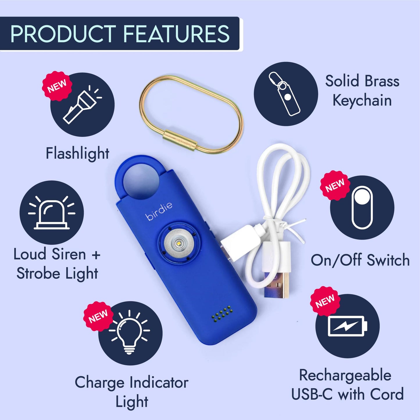 She’s Birdie 3.0 New Version – The Original Personal Safety Alarm for Women by Women–Loud Siren, Flash Light and Rechargeable Battery in a Variety of Colors (Aqua Blue)