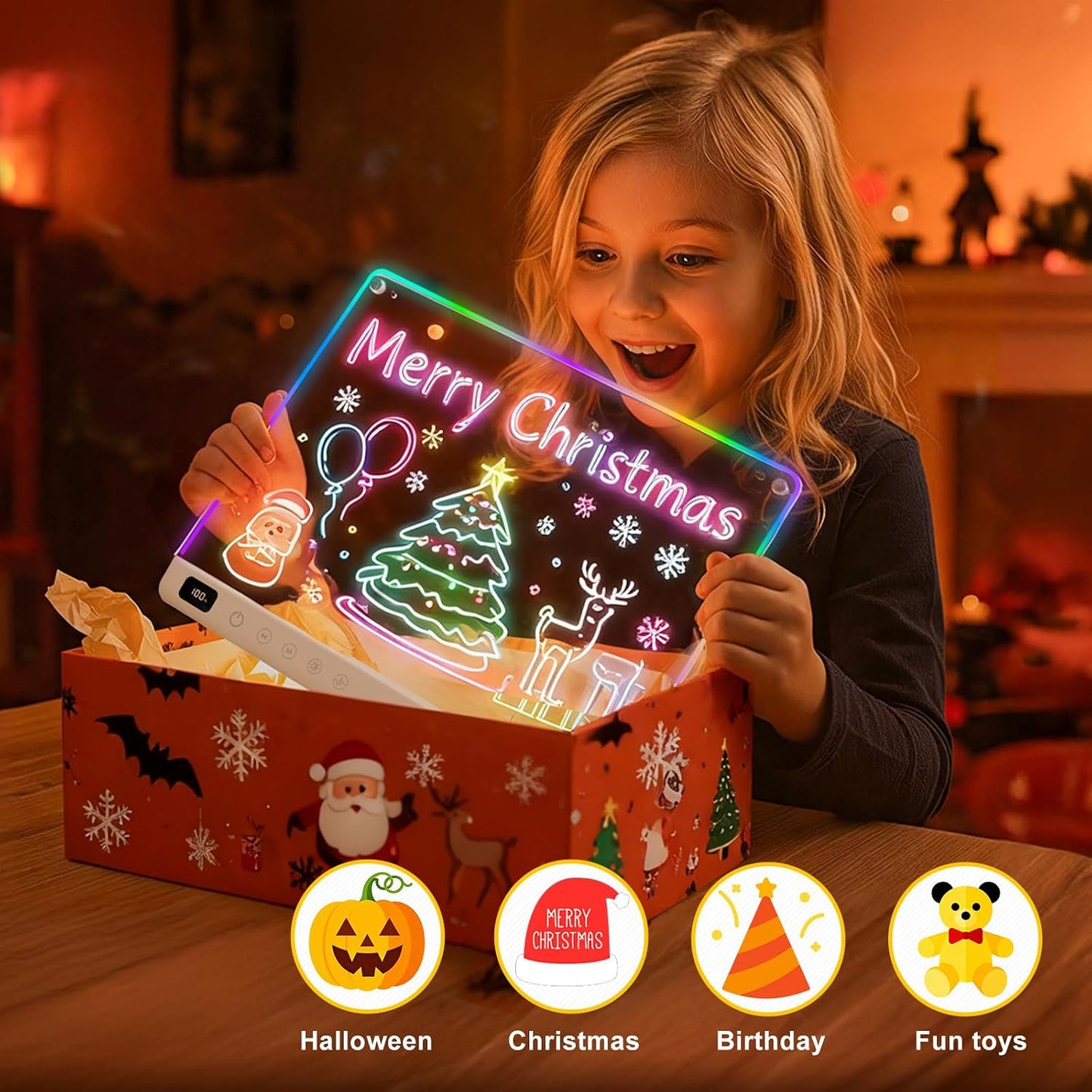 Led Drawing Board with 13 Light Effects, 16" Rechargeable Glow Doodle LED Note Board with Colors, Neon Light Up Drawing Tablet Gifts for Kids for Easter Birthday Christmas Gift Ideas
