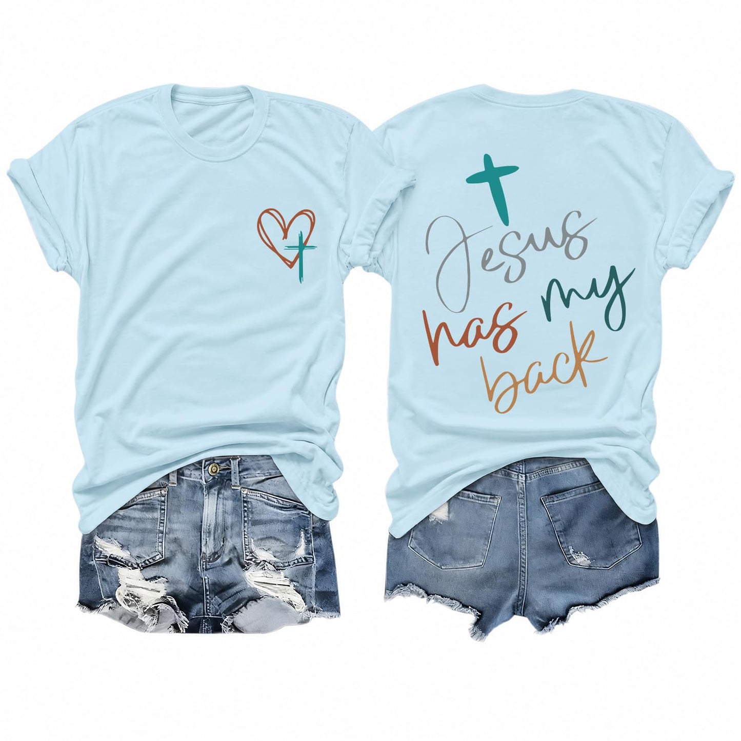 Tuislay Christian Shirts for Women Jesus Has My Back