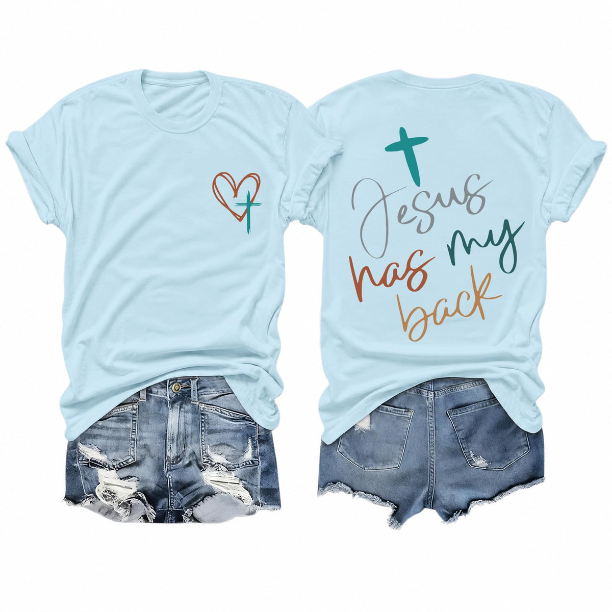 Tuislay Christian Shirts for Women Jesus Has My Back
