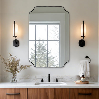 ANDY STAR Unique Rectangle Wall Mirror, 24"x32" Black Mirror, Modern Mirror with Aesthetic Scalloped Edge Design Ideal for Bathroom, Bedroom or Entryway, Thin Frame Deep 1’’