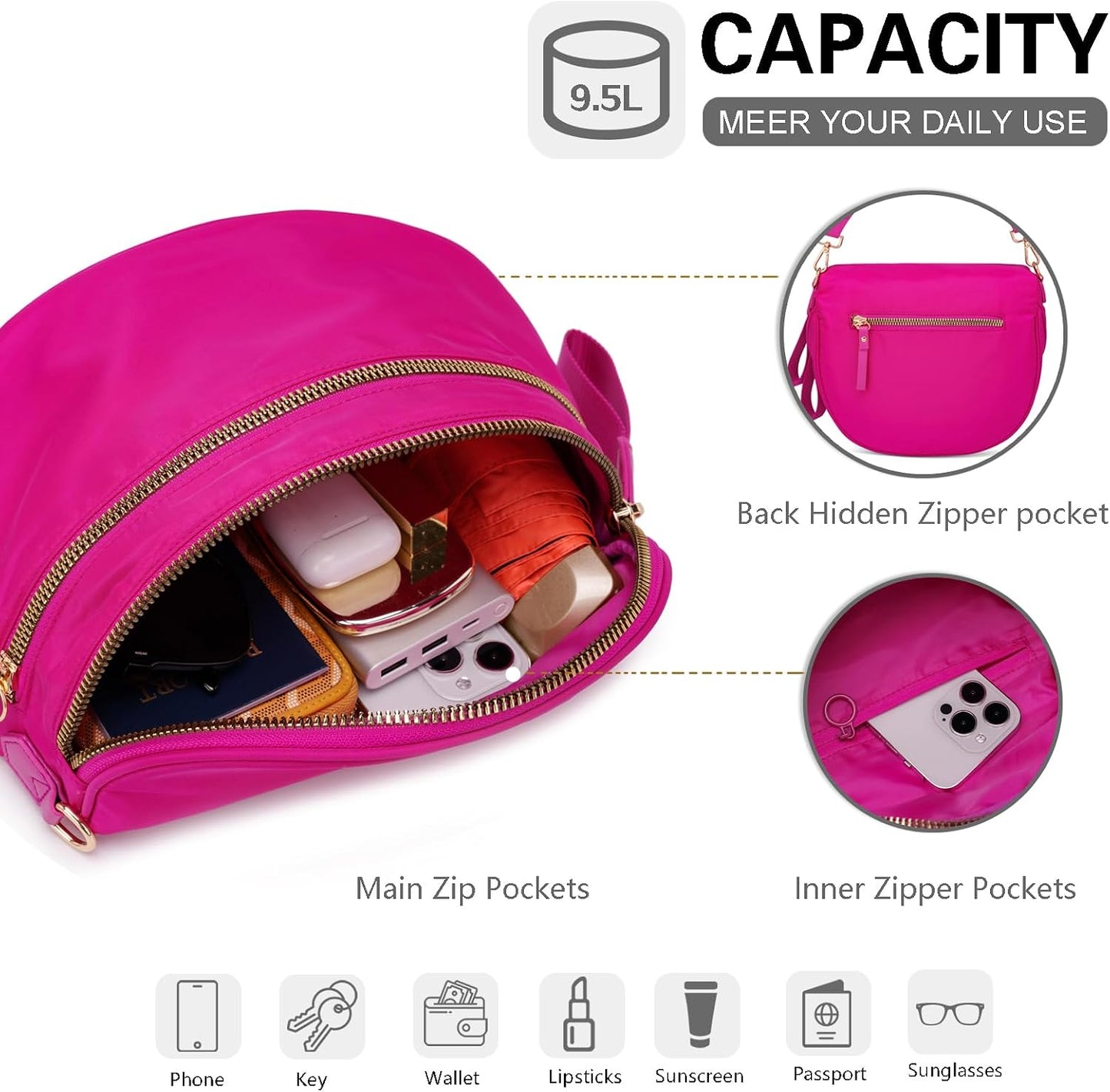 Pure Colour Crossbody Bum Bags for Women Spacious Checkered Cross body Bag Nylon Trendy Fanny Pack for Travel