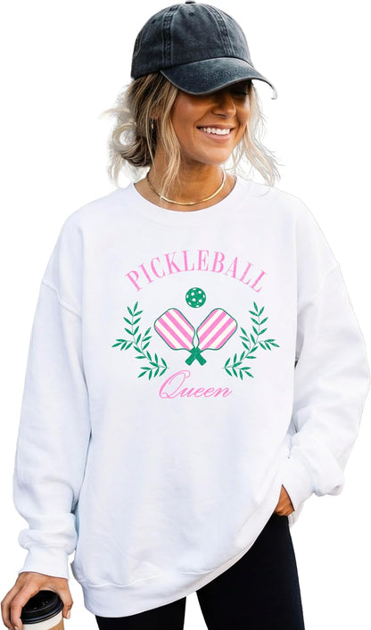 Olive Loves Apple Pickleball Queen Sweatshirt for Women and Teens Cozy Pickleball-Inspired Pullover