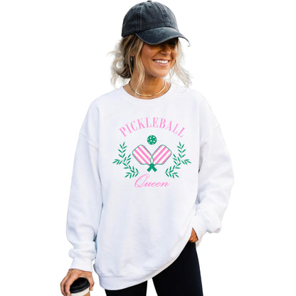 Olive Loves Apple Pickleball Queen Sweatshirt for Women and Teens Cozy Pickleball-Inspired Pullover
