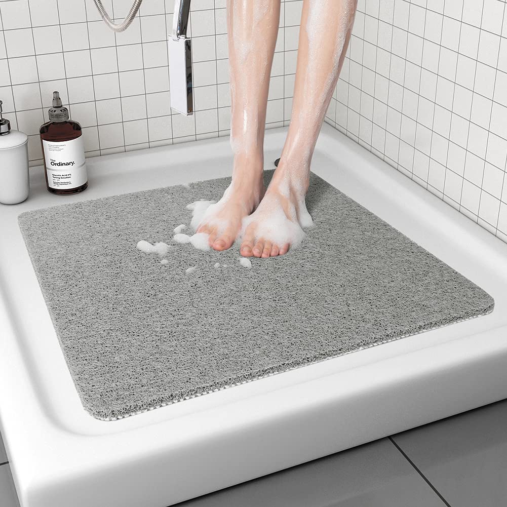 Non Slip Shower Mat, Comfortable Bath mat for Textured Surface,Quick Drying Easy Cleaning Shower Floor Mat for Wet Area,Without Suction Cups Pink 24 x 24