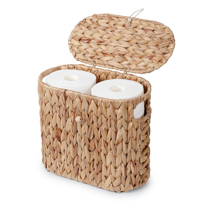 YANGQIHOME Toilet Paper Storage, Water Hyacinth Toilet Paper Storage with Lid, Papers Container for up to 9 Mega Rolls, Bathroom Basket Organizer