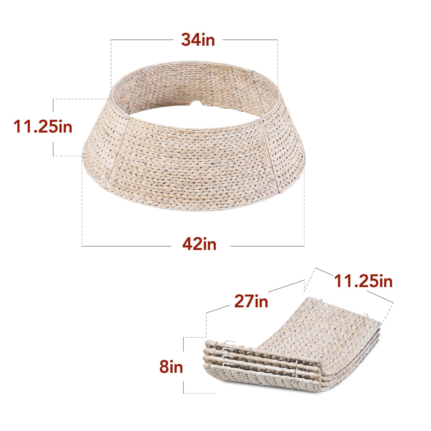 Best Choice Products 42in Christmas Tree Collar, Woven Hyacinth 4-Piece Holiday Rattan Tree Skirt Accessory for Home w/Cord Cut-Out - Chestnut