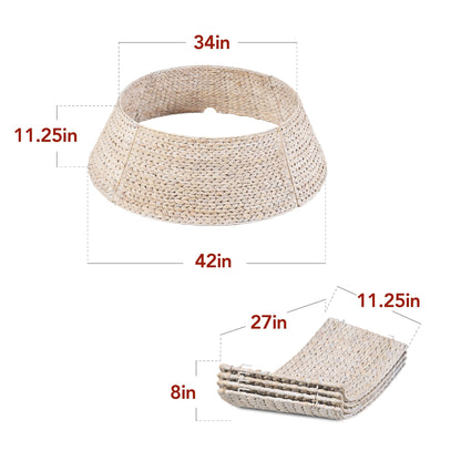 Best Choice Products 42in Christmas Tree Collar, Woven Hyacinth 4-Piece Holiday Rattan Tree Skirt Accessory for Home w/Cord Cut-Out - Chestnut